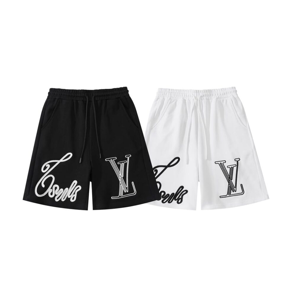 LV Shorts Black Script Embroidery