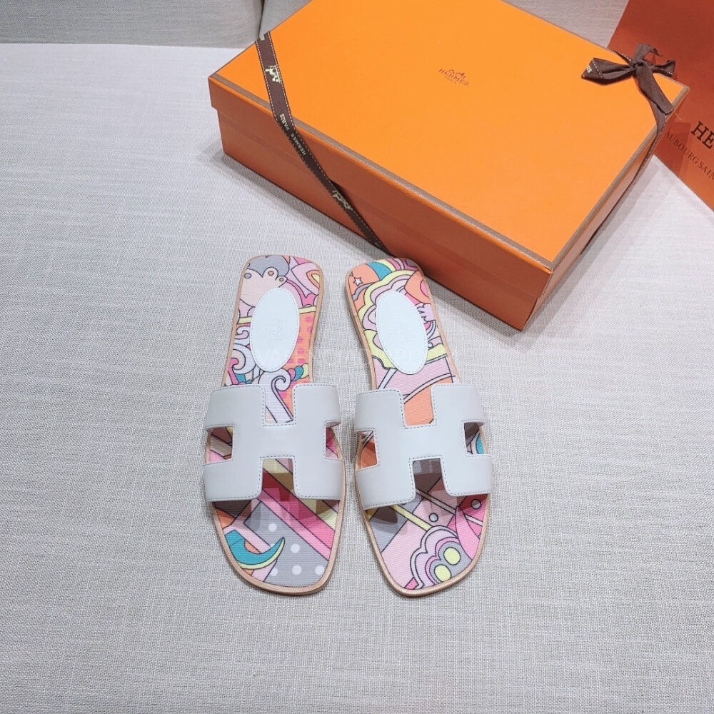 Sandalias Hermes - Oran Blanco y estampado multicolor